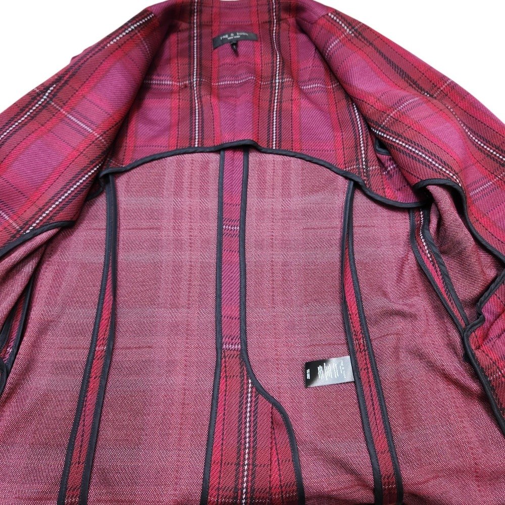Rag & Bone Size 4 Margot Plaid Blazer Luxury Designer Vamp Goth Maroon Burgundy - Picture 6 of 11